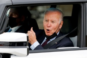 Picture of Biden hops into Corvette, declares Detroit 'back' at EV-focused auto show