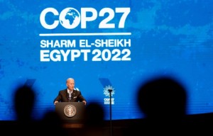 Picture of Protest takes place during U.S. President Biden's COP27 speech