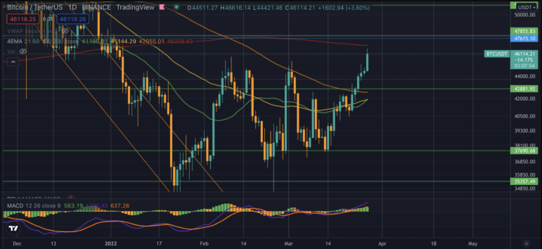 Bitcoin lần đầu tiên vượt qua 46.000 đô la kể từ tháng 1