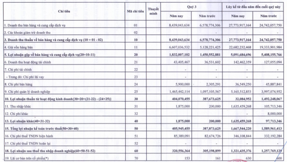 TPH tiếp tục báo lãi trăm triệu trong quý 3/2022